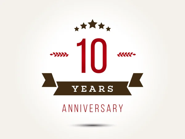 Ten years anniversary celebration logotype. 10th anniversary logo. — Stock Vector