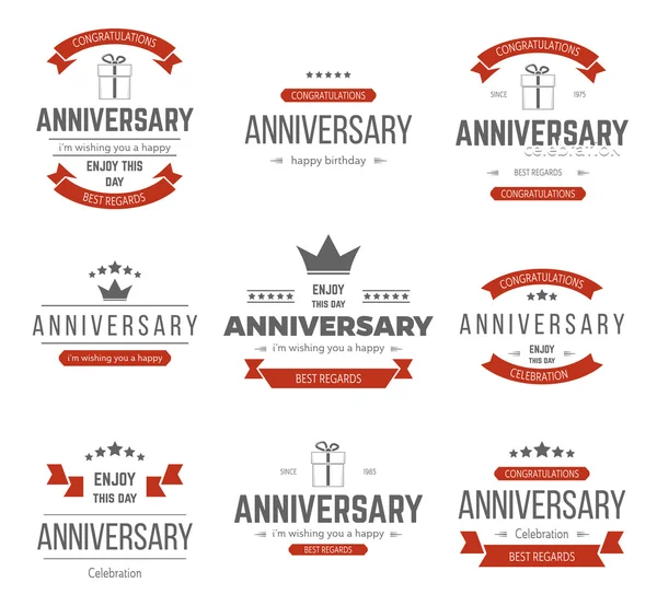 Vector set of anniversary signs, symbols. Design elements collection. — Stockvector