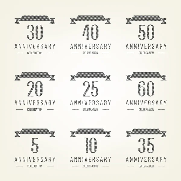 Vector set of anniversary signs, symbols. Five, ten, twenty, thirty, forty, fifty years jubilee design elements collection. — Stock Vector