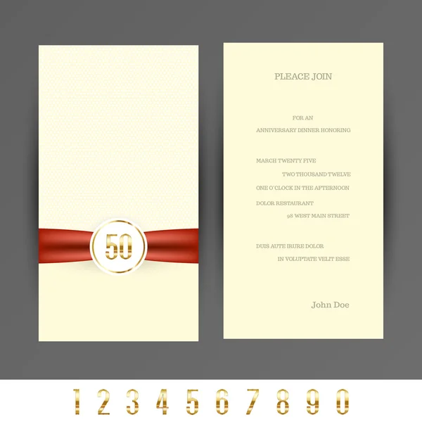 Anniversary 5th, 10th, 20th, 30th, 40th, 50th, 60th invitation card. — Stock Vector