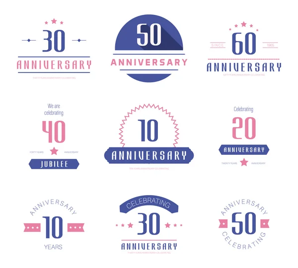 Vector set of anniversary signs, symbols. Ten, twenty, thirty, forty, fifty, sixty years jubilee design elements collection. — Stock Vector