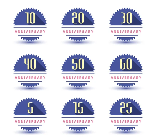 Vector set of anniversary signs, symbols. Five, ten, fifteen, twenty, thirty, forty, fifty years jubilee design elements collection. — Stock Vector