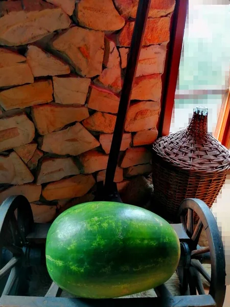 Watermelon Wheelbarrow Ready Travel Juicy Watermelon Supply Energy Water Can — Stock fotografie