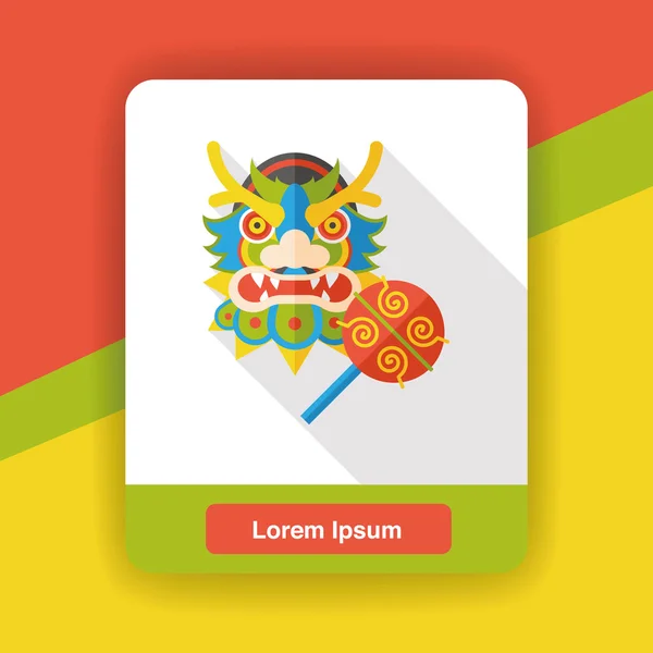 Año Nuevo chino dragón y león cabeza de baile icono plano elemento icono — Vector de stock