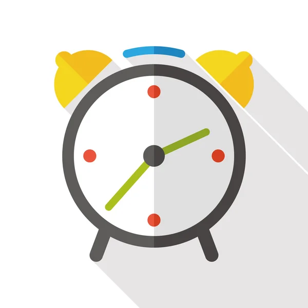 Relógio de alarme ícone plano com sombra longa — Vetor de Stock