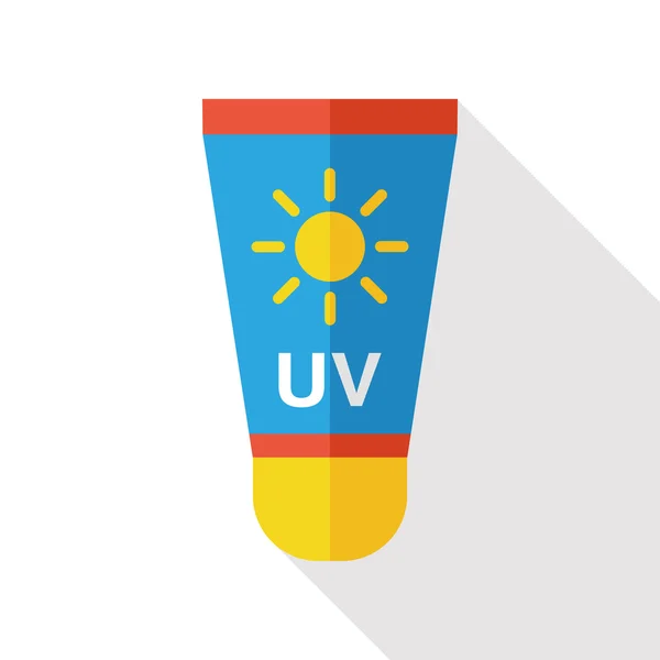 Crema de sol icono plano con sombra larga — Vector de stock