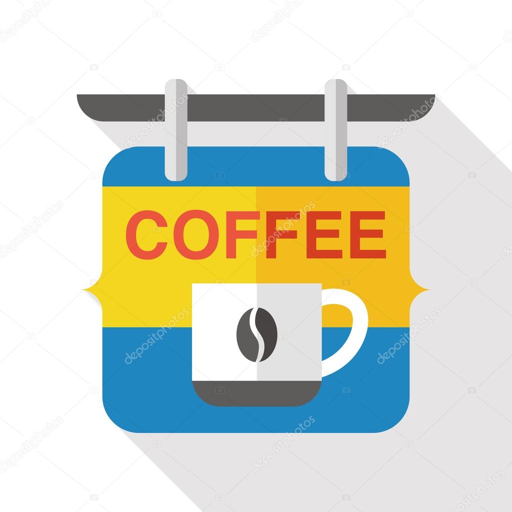 Coffee shop signs flat icon with long shadow