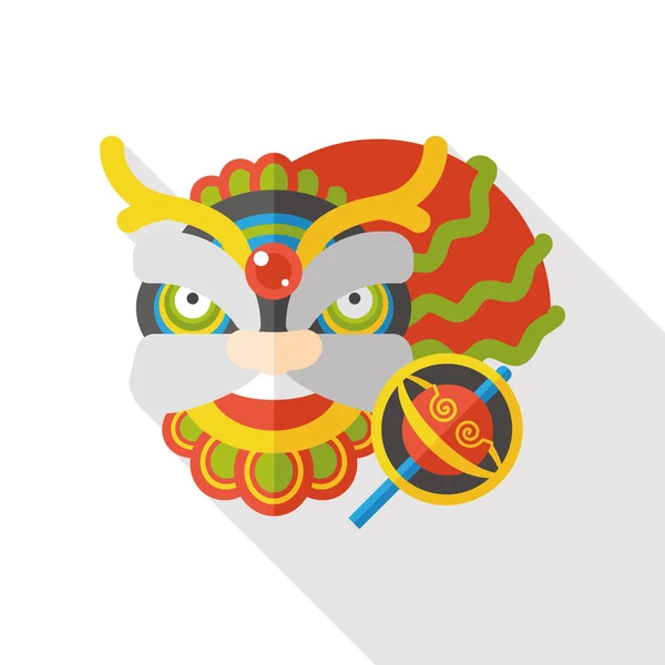 Año Nuevo chino dragón y león cabeza de baile icono plano — Vector de stock