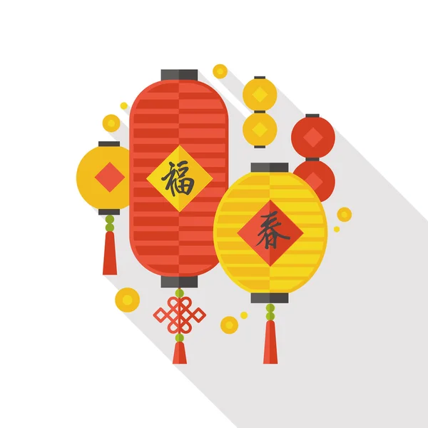 "Kívánság tavasz jön "kínai lámpa couplets lapos ikon — Stock Vector
