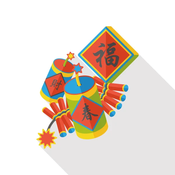 " Wish spring comes "Chinese firecrackers flat icon — стоковый вектор