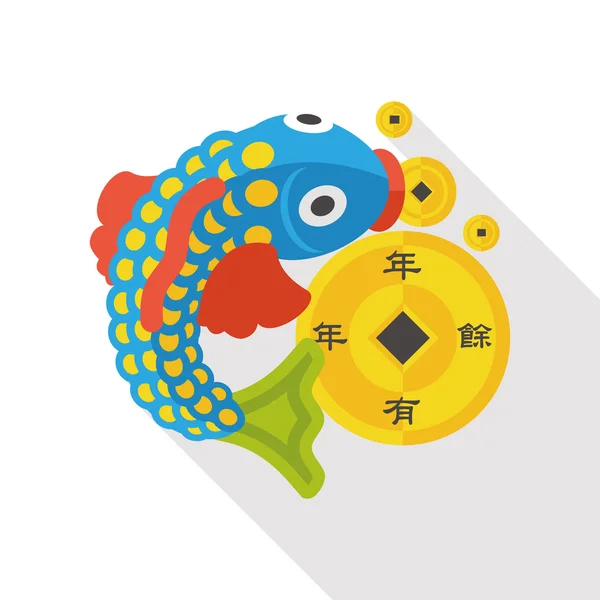 Capodanno cinese pesce fortunato ciondolo icona piatta — Vettoriale Stock