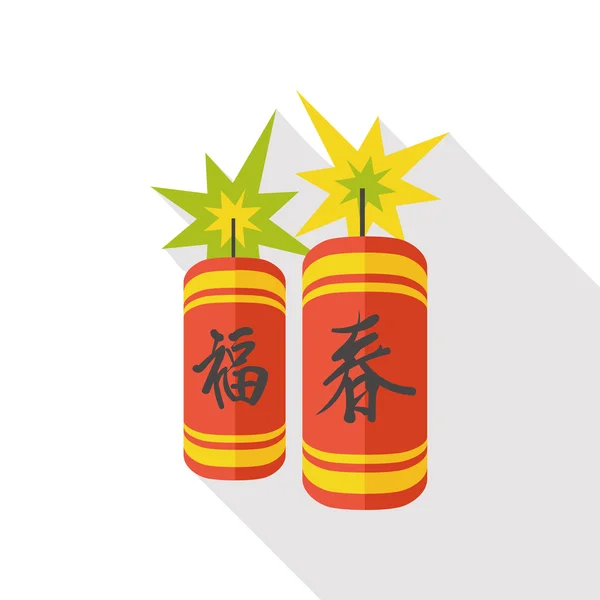 "Wish spring and luck comes "Chinese firerecrackers flat icon — стоковый вектор