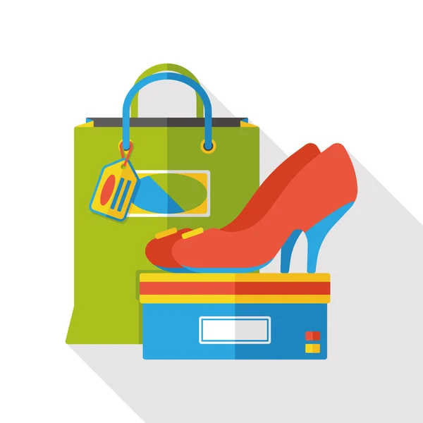 Shopping paper bag and shoes flat icon — Stock Vector