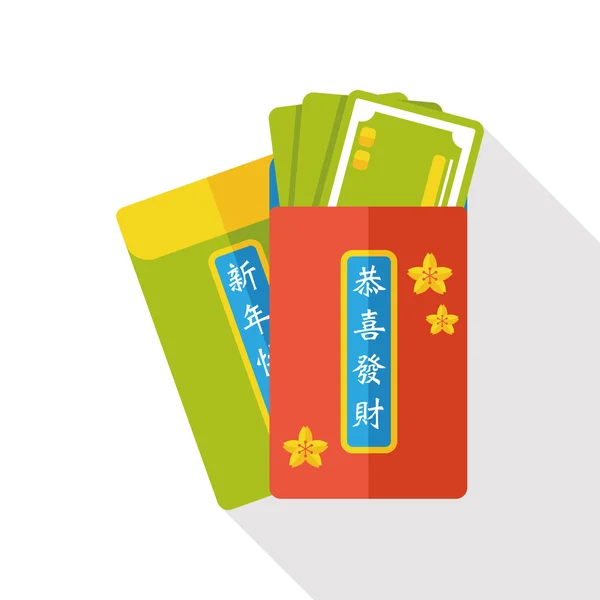 Ano novo chinês envelope vermelho ícone plano — Vetor de Stock