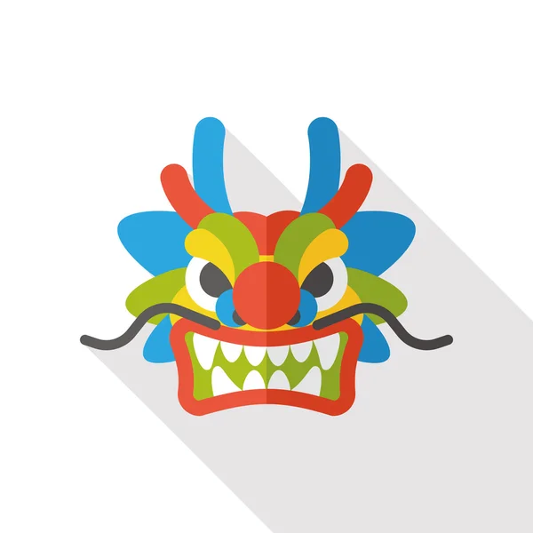 Icône plate du Nouvel An chinois ; La tête de danse dragon et lion — Image vectorielle
