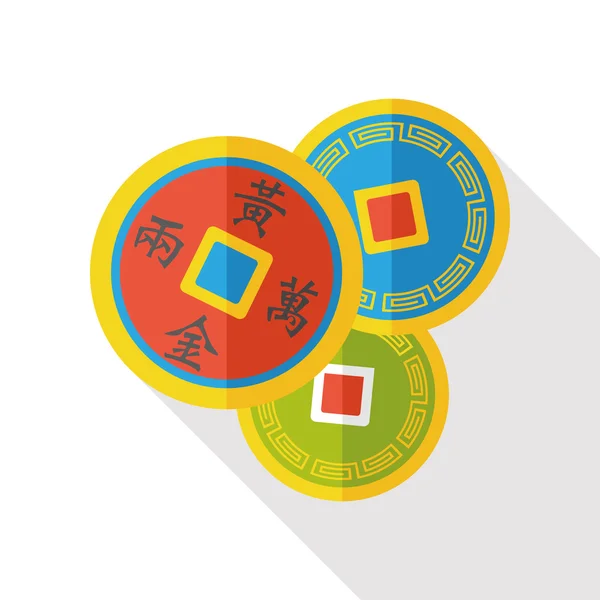 Nouvel An chinois pièces anciennes icône plate — Image vectorielle