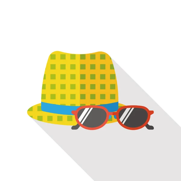 Güneş şapka ve güneş gözlüğü düz simgesi — Stok Vektör