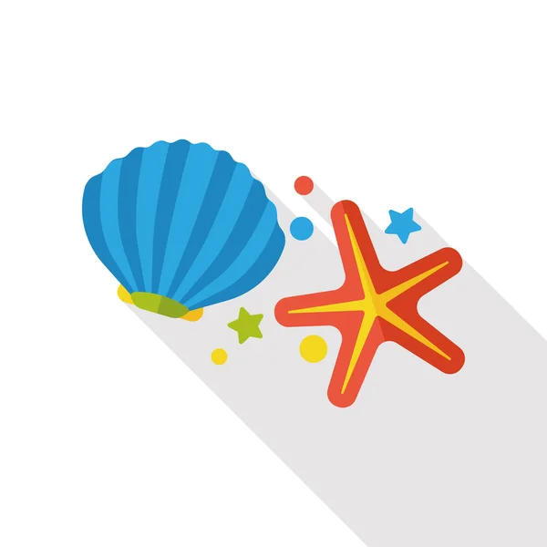 Concha de mar y estrella de mar icono plano — Vector de stock