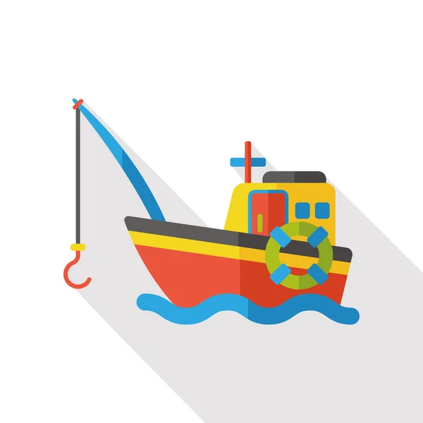 Barco de pesca ícone plana —  Vetores de Stock