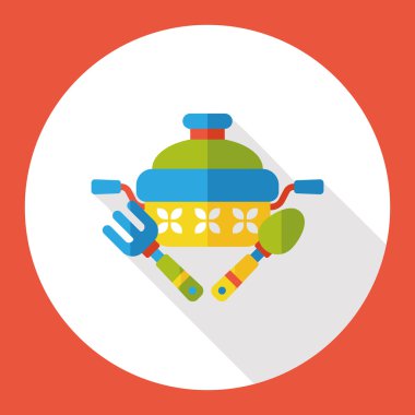 mutfak eşyaları kaşık, çatal ve pot düz simgesi simgesi öğesi