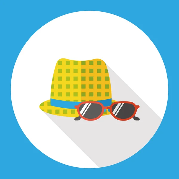 Güneş şapka ve güneş gözlüğü düz simgesi simgesi öğesi — Stok Vektör