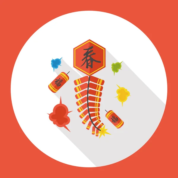 " Wish spring comes "Chinese firecrackers flat icon — стоковый вектор