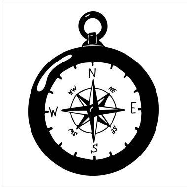 Pusula, el çizimi izole edilmiş vektör çizimi siyah ve beyaz