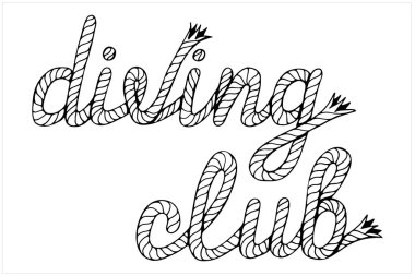 Dalış kulübü, Hawser harfleri, el çizimi vektör illüstrasyonu.