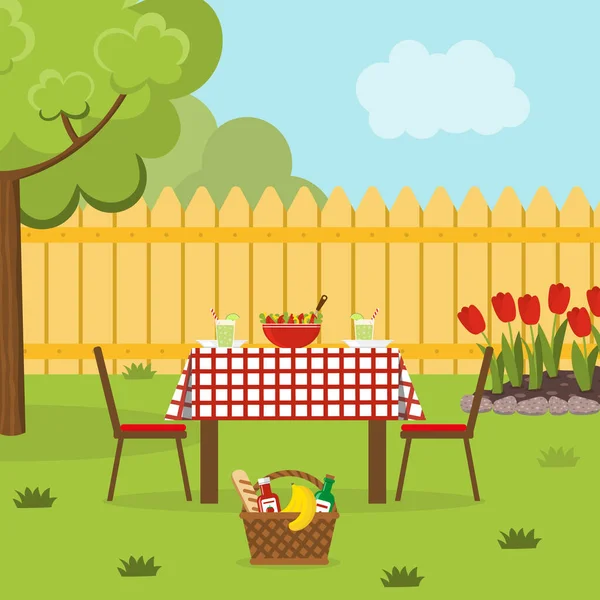 Prânzul în curtea din spate. Cina în grădină . — Vector de stoc