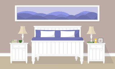 Beyaz mobilyaları olan yatak odası..