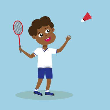 Badminton oynayan bir çocuk. Badminton oyuncusu.