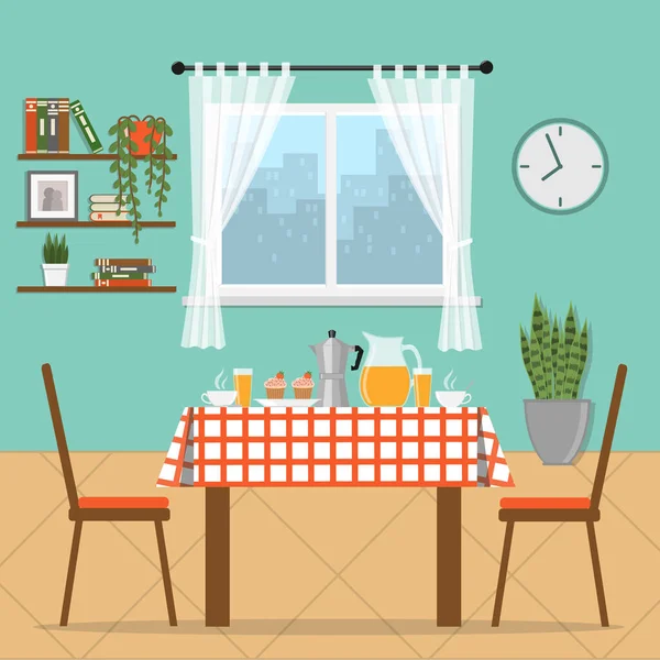 Breakfast table in front of window at home Vector Graphics