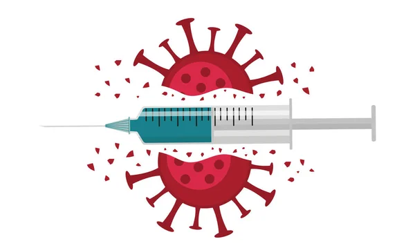 Coronavirus defeated with syringe with vaccine — Stock Vector