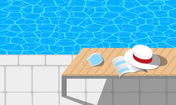 Pandemic summer. Swimming pool in COVID pandemic — Stock Vector