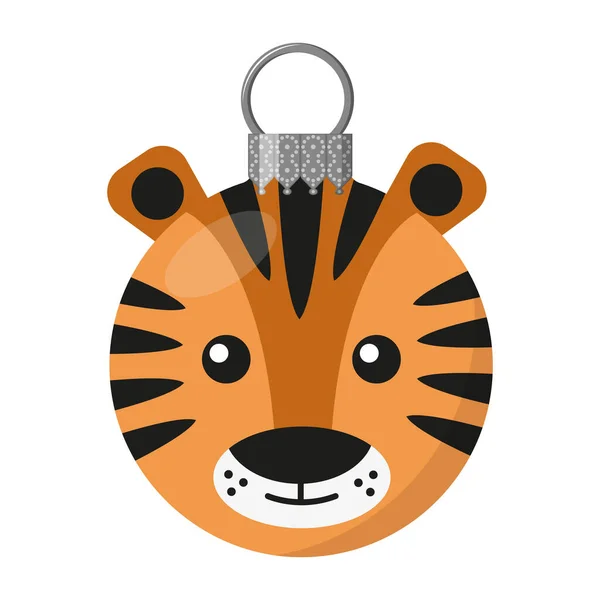 Bola de Navidad con cara de tigre. Bocina aislada — Vector de stock