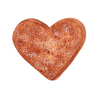 Sevgililer günü bisküvisi. Yalıtılmış Kalp şeklinde kurabiye. Noel tatlısı. Beyaz arkaplanda elle boyanmış suluboya resimler