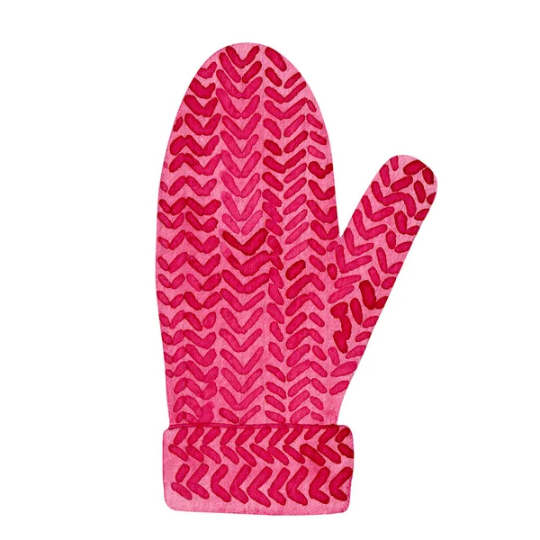 Red Knitted Mitten Winter Accessory Isolated Hand Painted Watercolor Illustration — Stock Photo, Image