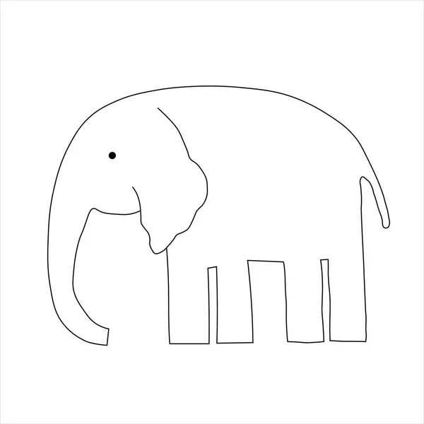 Simple Vector Illustration Elephant African Wild Animal Black White Drawing — Vector de stock