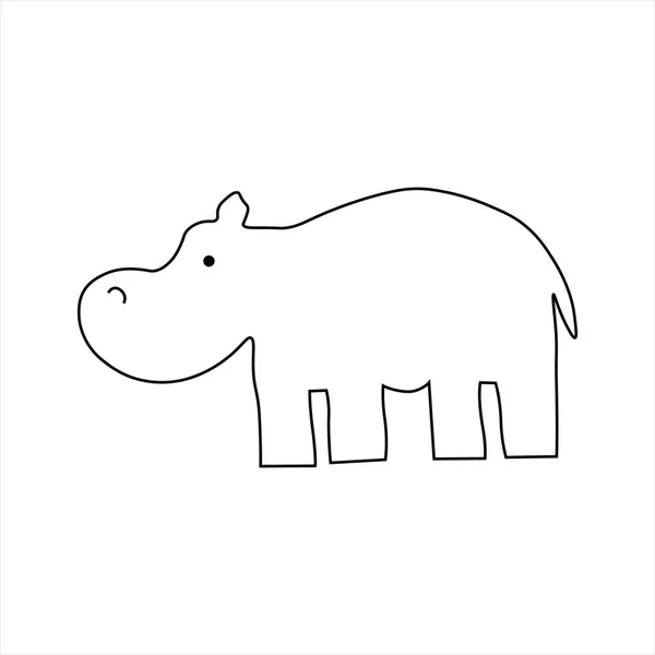 Simple Vector Illustration Hippo Wild Animal Hippopotamus Black White Drawing — Stock Vector