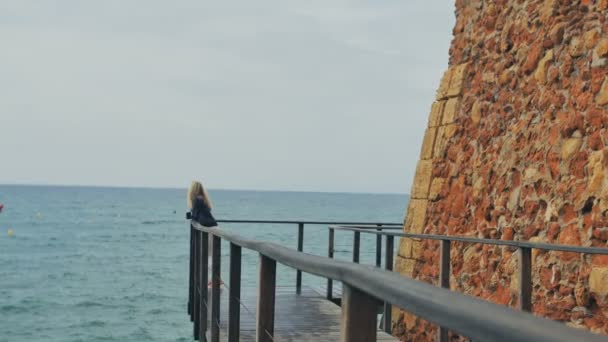 Dreamy Woman Enjoying Amazing Seascape in slow motion — Stock Video