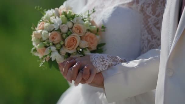 Sposa e sposo che si tengono per mano — Video Stock