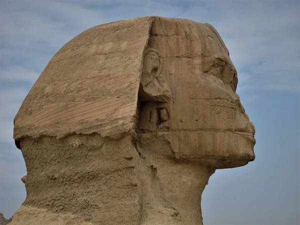 Head Egyptian Sphinx Side View Right Side Pyramids Giza — Stock Photo, Image