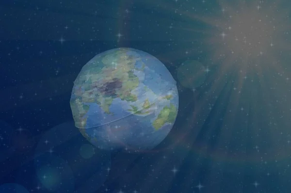 Globe Planeta Země Černém Pozadí Vesmíru Slunce Ozařuje Zemi Hvězdy — Stock fotografie