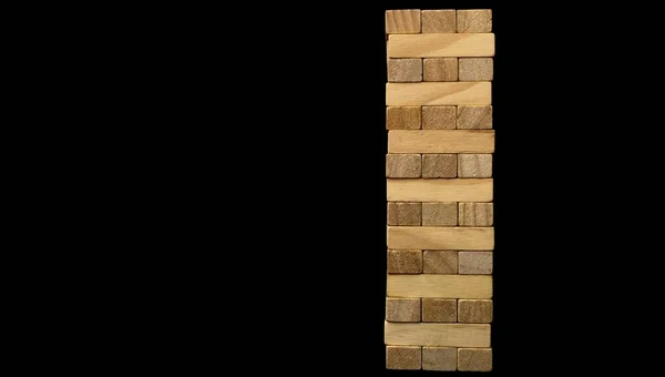 Jenga Game Column Made Wooden Elements Black Background — Stock Photo, Image