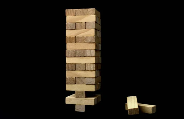 Game Made Wooden Blocks Tower Blocks Unstable Lower Four Blocks — Stock Photo, Image