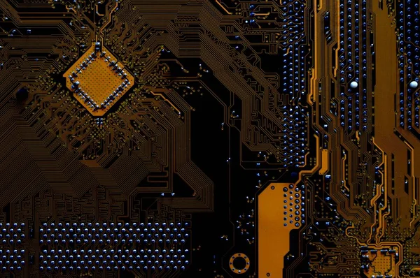 Chip Computer Motherboard Back Side Tracks Chips — 图库照片