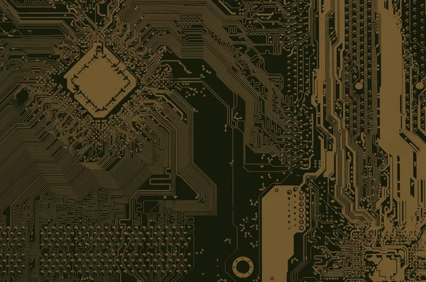 Computer chip. Tracks of the chip. Green color