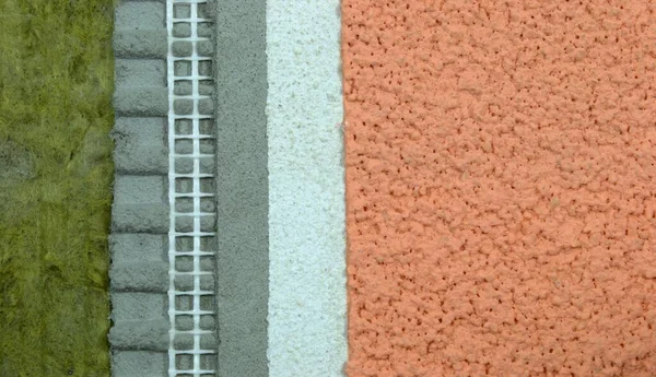 Die Textur Der Mehrschichtigen Fassade Des Gebäudes Mineralwolle Spachtel Bewehrung — Stockfoto