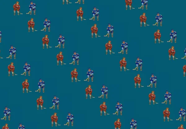 Tasarım ve afiş için arka plan. İki oyuncak hokey oyuncusu karşı karşıya duruyor. Desen