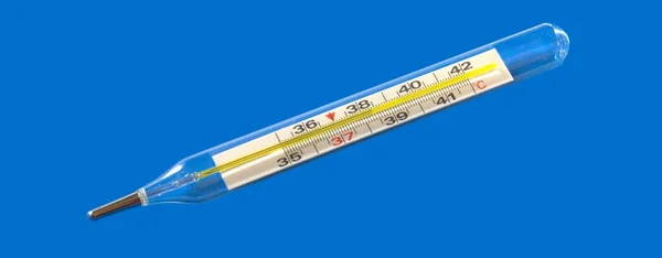 Ртутний Термометр Синьому Фоні Температура — стокове фото